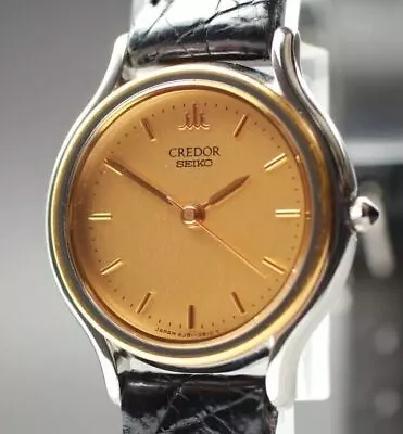 [Exc+5] SEIKO CREDOR 4J81-0A60 18KT Gold Dial Round Slim Quartz Women's Watch • $269.47