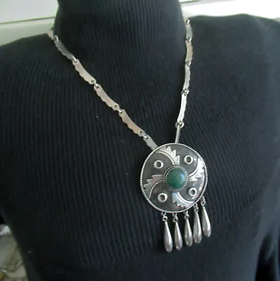 Bold Taxco Mexico 980 Sterling Necklace Damaso Gallegos 3 3/8 Inch Pendnt 50g • $132.50