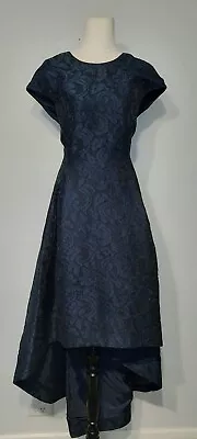 Carla Zampatti Navy Blue Jacquard High-low Gown Cocktail Dress Size 10 • $350