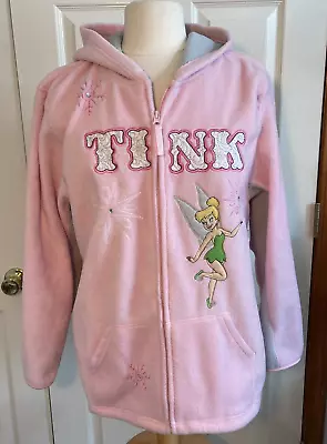 Disney Tink Tinkerbell Hoodie Fleece Jacket Embroidered Size XL 15 / 17 Pink • $9.98