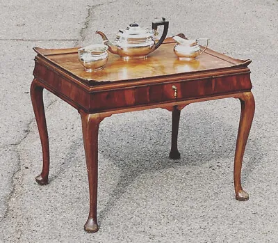 Walnut  Tea  Table / Coffee Table On Cabriole Legs With Silver Plate Service. • £495