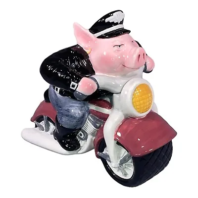 Vintage 1996 Clay Art  Road Hog  Pig On Motorcycle Cookie Jar Hand Painted • $29.99