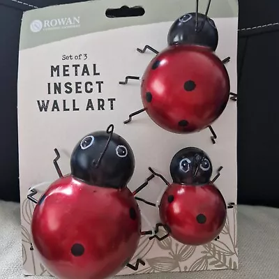 £8.99 • Buy Set Of 3 Metal Garden Ladybirds Hanging Wall Decor