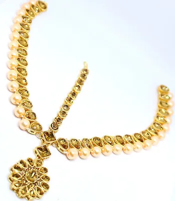 Gold Plated Matha Patti With Maang Tikka  Jarkan Stone Wedding Hair Jewelery 18 • $11.99