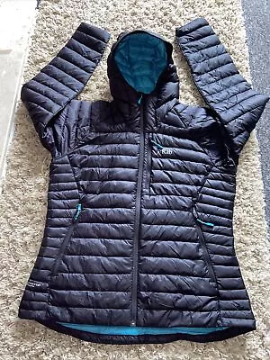 Rab Microlight Alpine Women’s Down Jacket Hooded Size 16 Black/Jade • £105