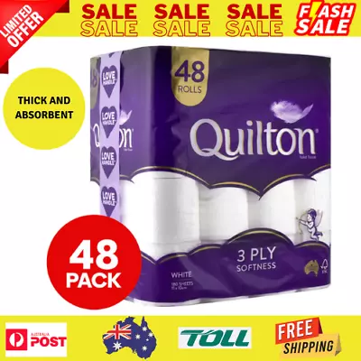 $29.84 • Buy 48x Quilton Toilet Paper Tissue Rolls Thick Soft Absorbent 3-Ply 180 Sheets