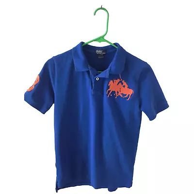 Polo Ralph Lauren Blue  Dual Match  Big Polo Blue And Orange Logo Shirt L 14-16 • £20.91