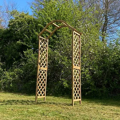 Wooden Garden Arch Pergola Feature Archway Natural With Curved Top (Tan) Trellis • £74.99