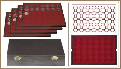 Lindner 2494-11 CARUS-4 Wood Coin Case 4 Tableaux Red 32 Mm For 140 Coins • £86.06