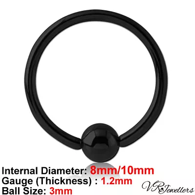 Ball Closure Ring Hoop Steel Captive Bead Helix Tragus Ear Nose Septum BCR Black • £3.33