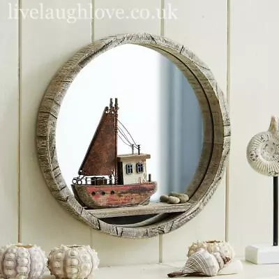 24cm Nautical Wooden Porthole Mirror With Sailboat • £38.95