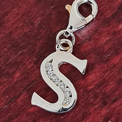 Crystal Letter S - Sterling Silver Bracelet Charm Initials Alphabet Jewellery • £14