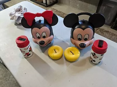 Mickey Mouse Minnie Head Lunch Box Aladdin Industries Vintage W/ Thermos Disney • $91