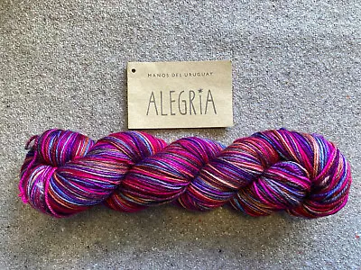 100g MANOS DEL URUGUAY ALEGRIA HAND DYED 4PLY MERINO SOCK YARN PINK RED WOOL • £14