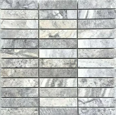 Silver 1x4 Honed Straight Edge Filled Travertine Mosaic Wall And Floor Tile • $12.99