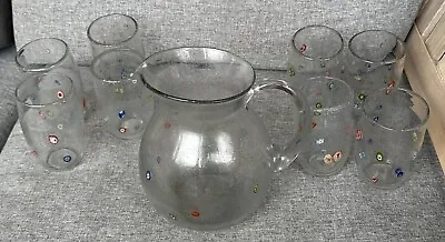 Millefiori Style Pitcher With 8 Glasses Bubble Glass • $49.99