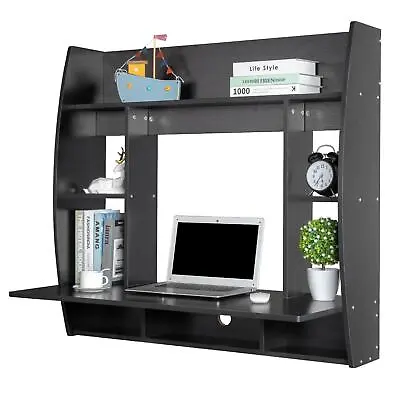 Wall Mount Writing Table Floating Computer Desk Foldable Cabinet Storage Shelves • $95.99