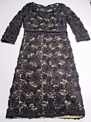 M&s Per Una Gorgeous Black Textured Rose & Daisy 3d Ribbon Applque  Dress Uk 10 • £14.99