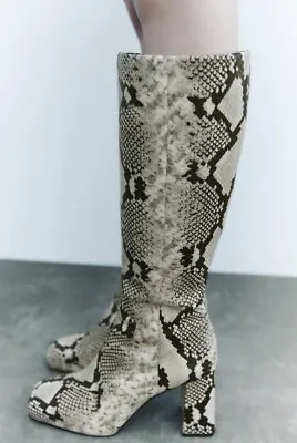 $82.94 • Buy Zara Leather High-heel Boots With Inner Platform Snakeskin New Fw23 Ref.2009/010