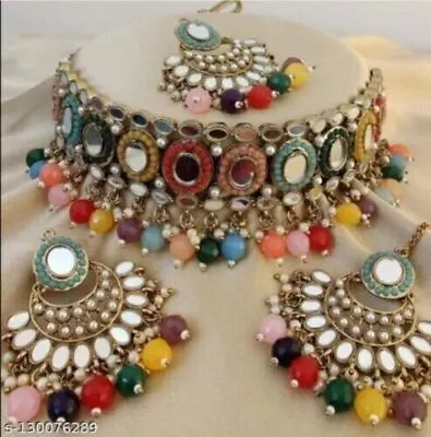 $40.89 • Buy Indian Bollywood Gold Plated Kundan Pearl Earrings Necklace Wedding Jewelry Set