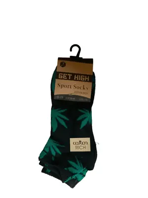 3 Pack Mens Sports Leaf Weed Cotton Cannabis Ganja Marijuana Socks Size 6-11 UK • £2.99