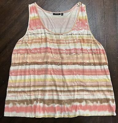 Apt.9 Women's Size 2XL Mustard Pink Yellow Tan Striped Tank Top With Sequins • $14.99