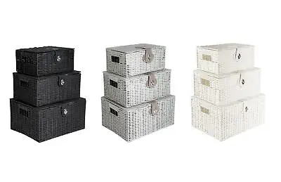 £22.99 • Buy Set Of 3 Wicker Basket Hamper With Lid Storage Gift Box Resin