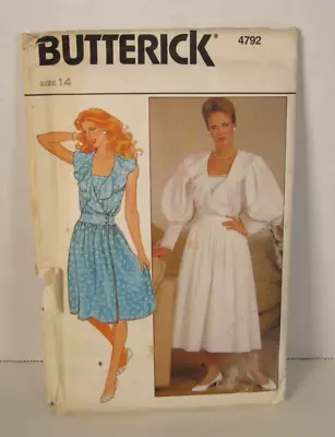 Vintage Butterick 4792 Wrap Dress W/ Back Ties Misses 14 Pattern Uncut Free Ship • $7.99