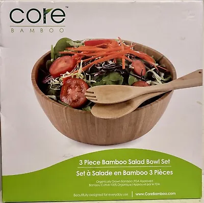 CORE 3 Pc BAMBOO SALAD BOWL & UTENSIL SET NEW! 12”x4.25” • $24.99