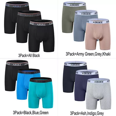 3-Pack Men's Long Leg Boxer Briefs Underwear Open Fly Tagless Comfort Underpants • $26.99