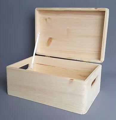 Plain Wood Storage Box With Lid And Handles Craft Keepsake Home Decor Boxes • £8.99