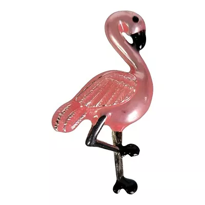 Vtg Flamingo Brooch Pendant Pink Enamel Silver Toned Signed MJ Marie Jennifer • $7.79