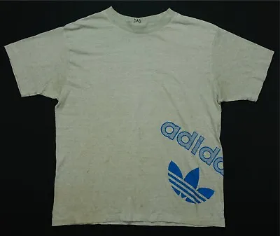 Rare Vintage ADIDAS Spell Out Trefoil Wraparound T Shirt 80s 90s Hip Hop Gray M • $24.99
