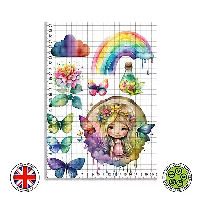 Rainbow Fairy Watercolour Set With Rainbow Butterfly Edible Topper ICING / WAFER • £7.79