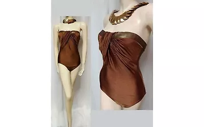 Glamorous Sophisticated Vintage Pierre Cardin Strapless Spandex Swimsuit Bronze • $249