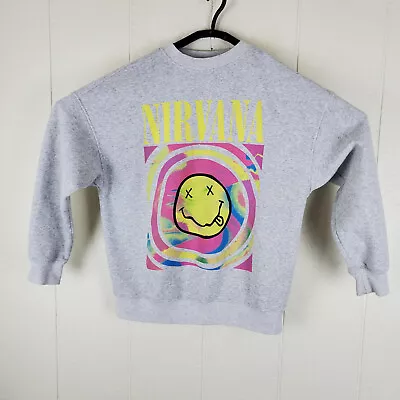 Nirvana Sweatshirt Women Extra Small Gray Graphic Crew Neck Long Sleeve Pullover • £17.75