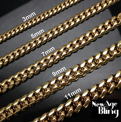 Stainless Steel Cuban Curb Chain Gold Plated Mens Necklace 3/4/5/7/9/11mm • $7.95