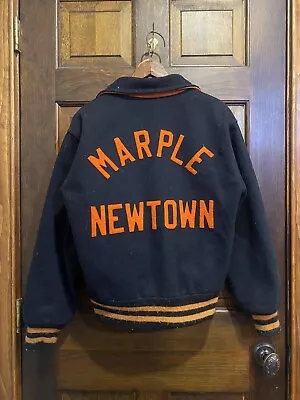 Marple Newtown 70s Varsity Vintage Letterman Jacket #8 Black Orange Wool Faded • $99