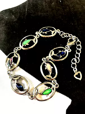 Vintage Dolphin Abalone Link Bracelet Silver Tone 9” Unisex • $2.98