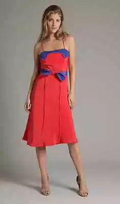 Miguelina Silk Crepe Dress Size Large Color Tomato & Navy • $415