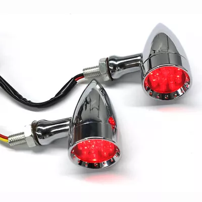 Chrome Motorcycle LED Bullet Red Brake Blinker Turn Signal Tail Light For Harley • $18.59