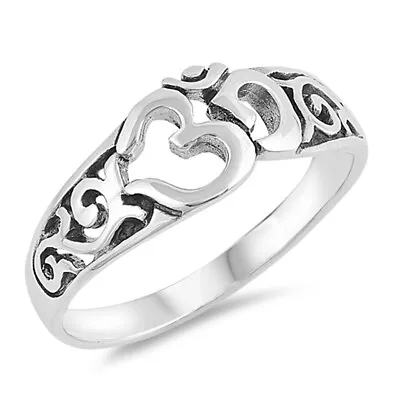 Filigree Om Aum Ohm Meditation Yoga Ring New 925 Sterling Silver Band Sizes 4-10 • $14.99