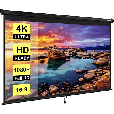 100 Inch 16:9 Manual Pull Down Projector Projection Screen Home Theater Movie • $54.99