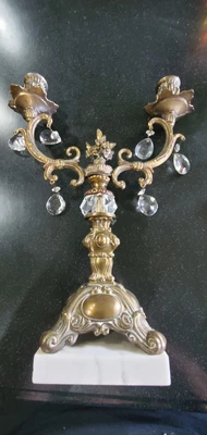$82 • Buy Beautiful Vintage Brass And Crystal 2 Arm Candelabra