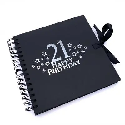 21st  Birthday Black Scrapbook Guest Book Or Photo Album With Silver Script • £14.99