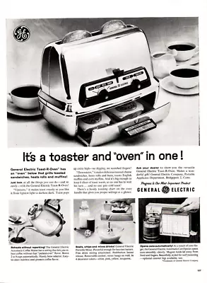 Vintage 1960 G E Toaster Oven Print Ad Chrome Toast-R-Oven General Electric • $11.95