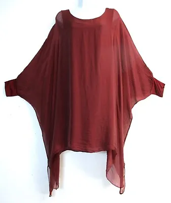 Lagenlook Ladies 100% Silk Kaftan Style Lined Top 15 Colours One Size:Plus • £34.99