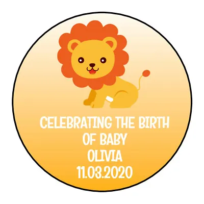£2.25 • Buy Personalised Christening Birth Yellow Lion Elephant Party Stickers Sweet Cones