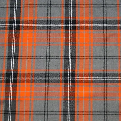 Polyviscose Tartan Fabric Fashion Orange Grey 93 Scottish Plaid Check Woven • £3.25