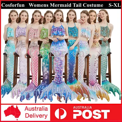 Ladies Womens Mermaid Tail Swimming Costume Bikini Set Monofin Swimsuit Swimwear • $36.01